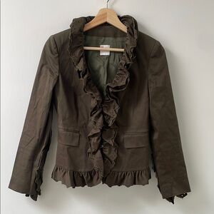 Red Valentino womens blazer jacket 2 olive green flared ruffle hem safari